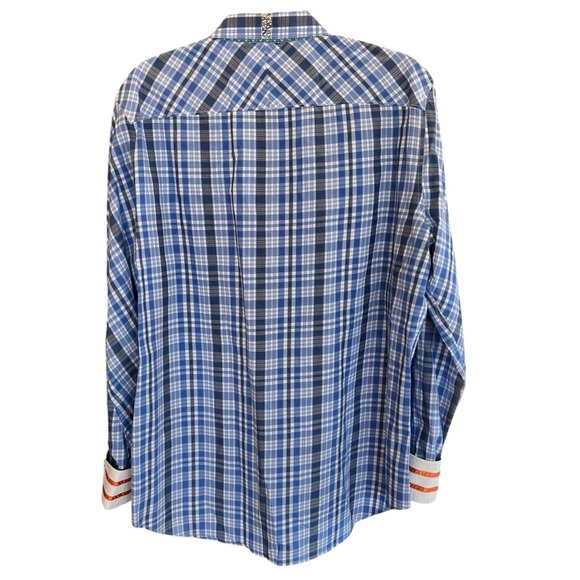 Robert Graham X Collection Plaid Check Button Front Shirt Blue Large Flip Cuff - Picture 5 of 6